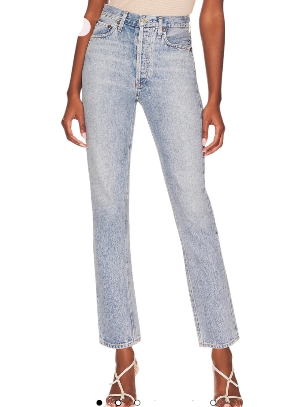 Agolde Riley High Rise Straight Crop Jeans in Renewal Light Wash Blue Size 26